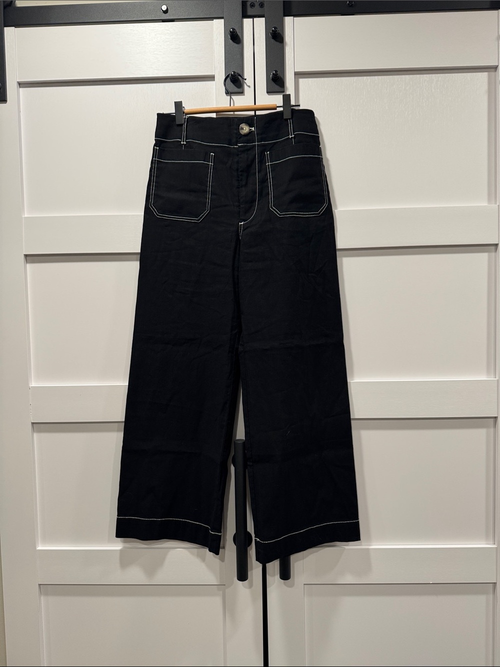 Maeve Colette Black Wide-Leg pants with White Contrast Stitching